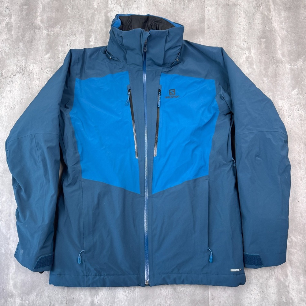 Salomon Ski Jacket Mens Medium Blue Icefrost Hooded Snowboard Powder No Hood